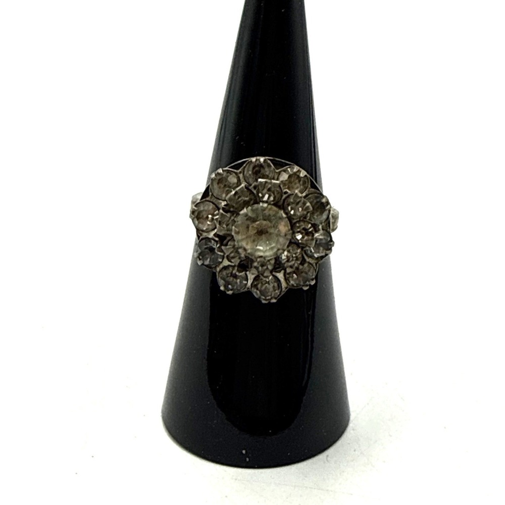 Vintage Silver Tone Rhinestone Flower Cluster Spinner Ring Size 5.5